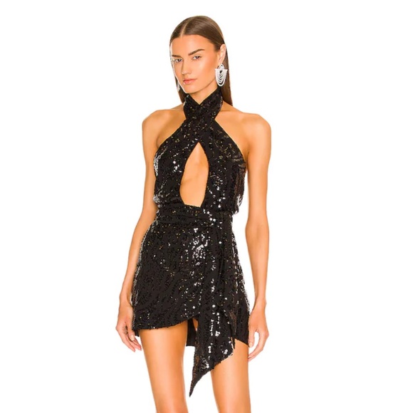 DUNDAS X REVOLVE SEQUIN BLACK MINI DRESS S - Picture 1 of 4
